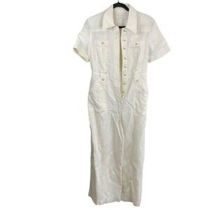 Zimmermann Linen Short Sleeve Straight Leg Utility Jumpsuit White Size 1